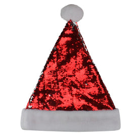 15" Red and Silver Reversible Sequined Christmas Santa Hat with Faux Fur Cuff