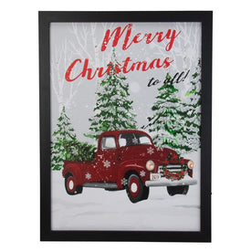 15.75" Red Vintage Truck LED Lighted Wooden Christmas Box with Black Frame