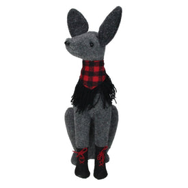 14.5" Gray and Red Sitting Dog with Plaid Collar Christmas Decoration