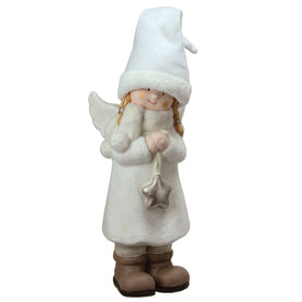 19.75" White and Beige Winter Girl Angel with Star Christmas Tabletop Figurine