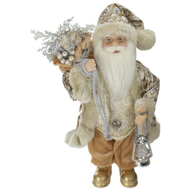 12" Standing Santa Christmas Figurine Carrying a Silver Lantern