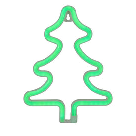 9.5" Green LED Lighted Neon-Style Christmas Tree Window Silhouette