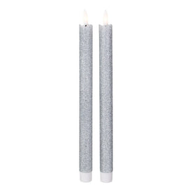 11" Silver Glittered LED Flameless Taper Christmas Candles Set of 2