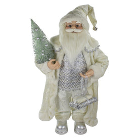 2' Standing Santa Christmas Figurine Carrying a Green Pine Tree