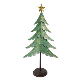 31" Rustic Green and Gold Layered Christmas Tree with a Star Tabletop Decoration