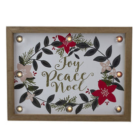 11.8" Floral Joy, Peace, Noel Wooden Christmas Wall Plaque with Brown Frame