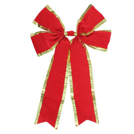 24" x 38" Red Four-Loop Velveteen Christmas Bow with Gold Trim