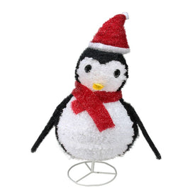 32" Pre-Lit White and Red Penguin Outdoor Christmas Decoration