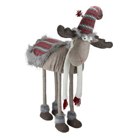 29" Gray and Red Nordic Standing Moose Christmas Figurine