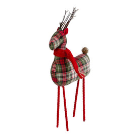 16" Red and Green Plaid Standing Reindeer Christmas Figurine