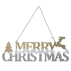 15.75" Wooden Gray and White Striped Merry Christmas Sign