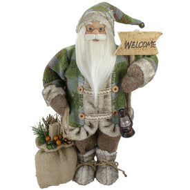 18" Standing Santa Christmas Figurine Carrying a Welcome Sign