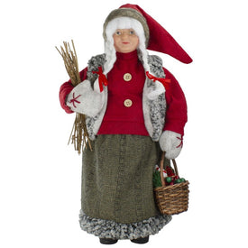 18" Mrs. Clause Carrying a Basket of Gifts and Firewood Christmas Figurine