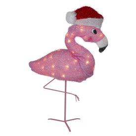 24" Pink Flamingo Wearing a Santa Hat Christmas Outdoor Decoration