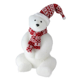 17" Glitter Polar Bear In Nordic Hat and Scarf Christmas Decoration