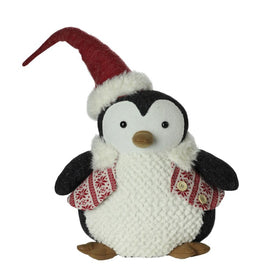 18" White and Black Large Plush Penguin In Nordic Snowflake Vest Christmas Figurine