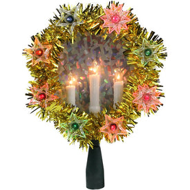 7" Lighted Gold Tinsel Wreath with Candles Christmas Tree Topper with Multi-Color Lights