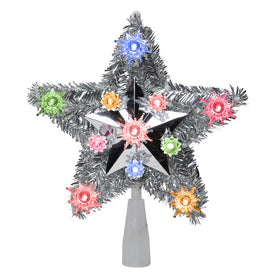 9" Silver Star Lighted Christmas Tree Topper with Multi-Color Lights