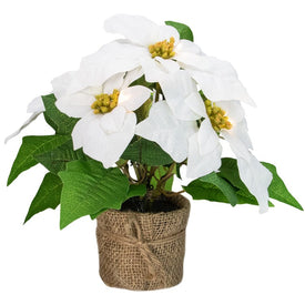 11.75" White Artificial Poinsettia Potted Plant with Clear LED Lights