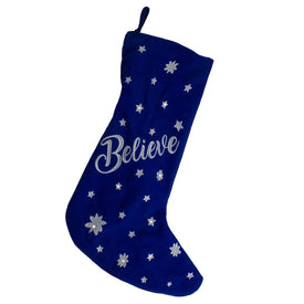 18" Blue Believe with White Snowflakes LED Lighted Christmas Stocking