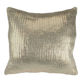 17" Gold Metallic Knit Throw Pillow with Suede Velvet Backing