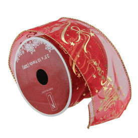 2.5" x 10 Yards Cranberry Red and Gold Merry Christmas Wired Christmas Craft Ribbon