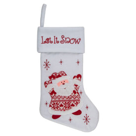 19" Red and White Let It Snow Santa Claus Embroidered Christmas Stocking