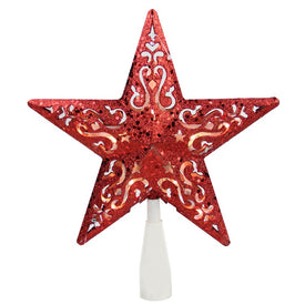 8.5" Red Glitter Star Cutout Christmas Tree Topper with Clear Lights