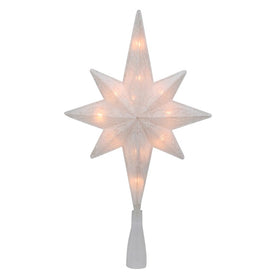 11" White and Gold Frosted Bethlehem Star Lighted Christmas Tree Topper with Clear Lights