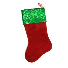 19" Red and Green Chevron Sequin Christmas Stocking