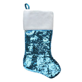 22.75" Sky Blue and Silver Reversible Sequined Christmas Stocking with Faux Fur Cuff