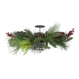 32" Iced Mixed Pine Berries and Pine Cones Christmas Pillar Candle Holder