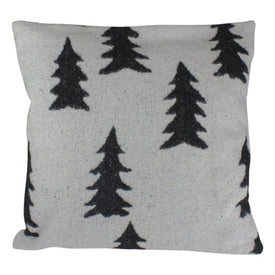18" White and Black Forest Trees Knit Christmas Throw Pillow