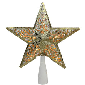8.5" Gold Glitter Star Christmas Tree Topper with Clear Lights
