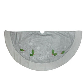 48" Gray and Green Merry Christmas Mottled Tree Skirt with Herringbone Bordered Trim