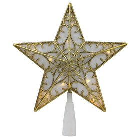 9" Gold and White Glittered Star LED Christmas Tree Topper with Warm White Lights