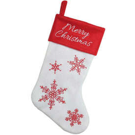 15.25" Red and White Snowflake Embroidered Christmas Stocking