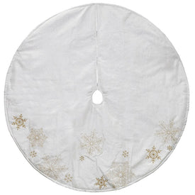 48" White with Gold Embroidered Snowflakes Christmas Tree Skirt
