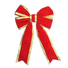 18" x 28" Giant Red 3-D Four-Loop Velveteen Christmas Bow with Gold Trim