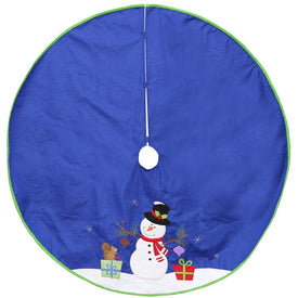 48" Blue and White Snowman with Gifts Christmas Tree Skirt