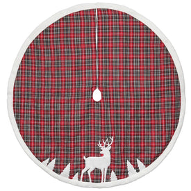 48" Red and Black Plaid Reindeer Christmas Tree Skirt