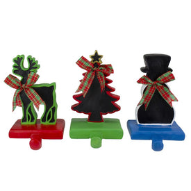 7" Reindeer Tree and Snowman with Chalkboard Christmas Stocking Holders Set of 3