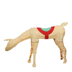 44" Beige and Red Pre-Lit Feeding Reindeer Christmas Outdoor Decoration