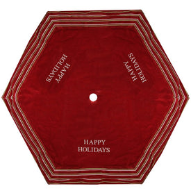 56" Red and White Happy Holidays Christmas Tree Skirt with Striped Trim