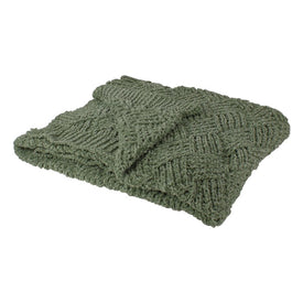 50" x 60" Green Chenille Cable Knit Rectangular Throw Blanket