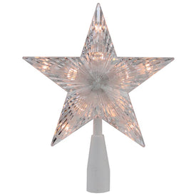 7.25" Clear and White 5-point Star Traditional Christmas Tree Topper with Clear Lights