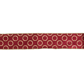 2.5" x 16 Yards Red and Gold Circle Wired Christmas Craft Ribbon