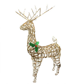 57" Brown and Green Lighted Standing Grapevine Reindeer Christmas Outdoor Decoration with Clear Lights