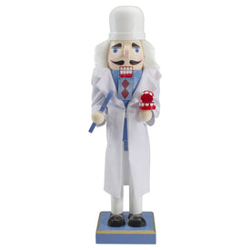 14" White and Blue Wooden Christmas Nutcracker Dentist with Dentures