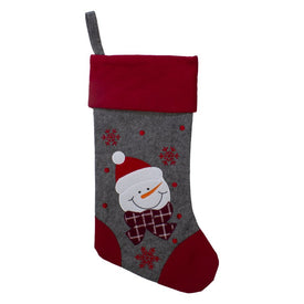 19" Gray and Red Embroidered Snowman Christmas Stocking